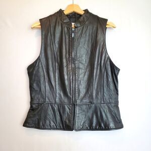 VTG Jacqueline Ferrari Women’s Black Soft Leather Lined Zip-Up Moto Vest Size 14
